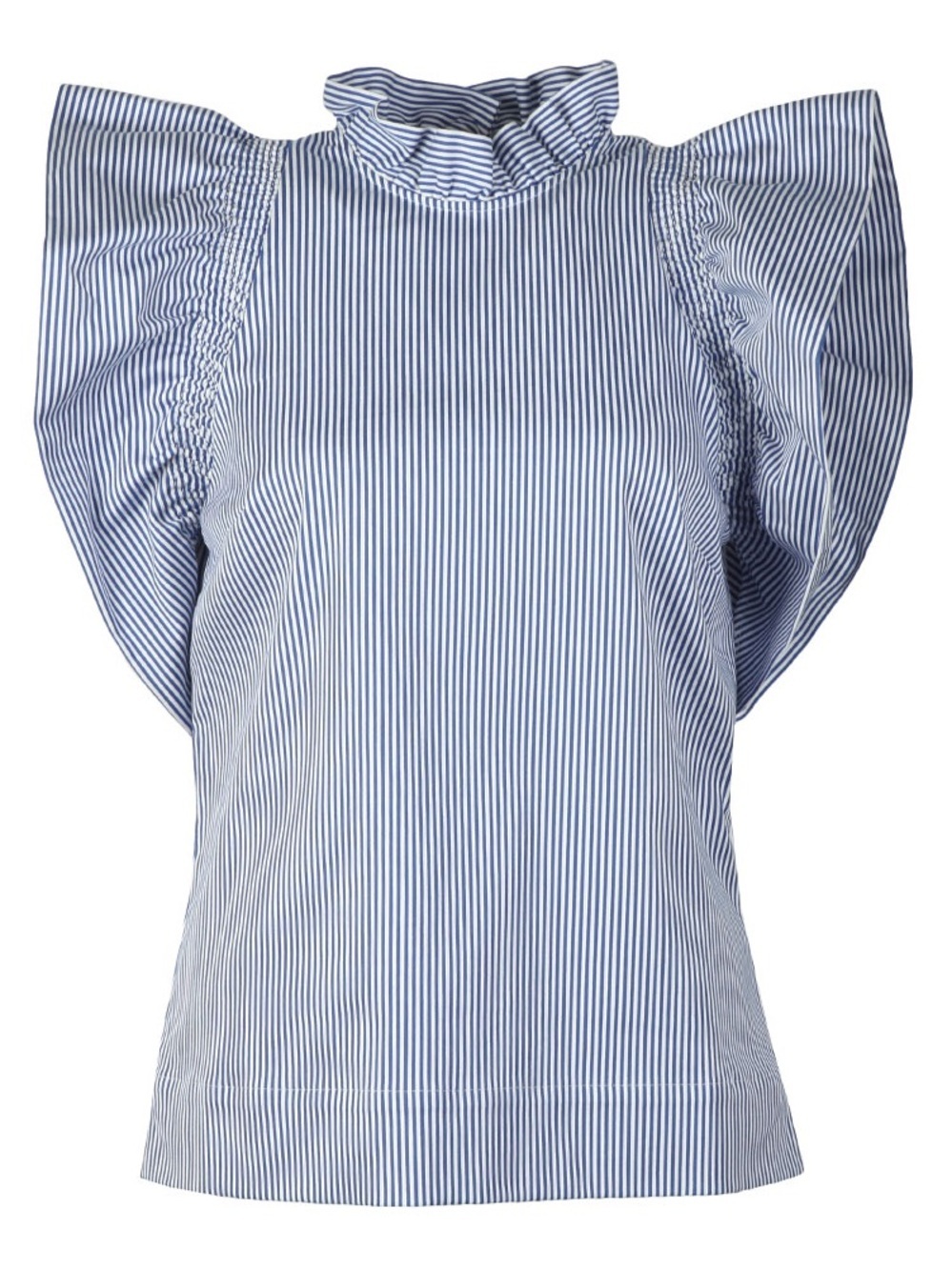 Ted Baker Blue and White Pinstripe Flutter-Sleeve Blouse
